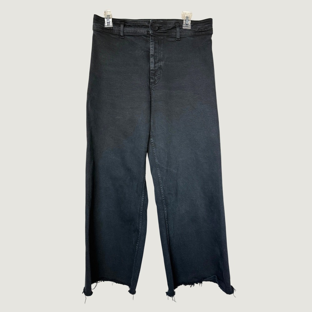Zara High Waisted Wide Leg Baggy Jeans Raw Hem Casual Stylish Women's Size 10